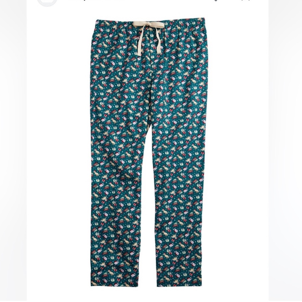 Vineyard Vines Christmas Dog Print Pajama Pants Sz L Cotton Forest Green Multi